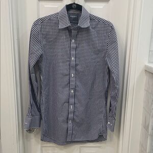Bonobos Checkered Dress Shirt in Blue and White wrinkle free slim fit
